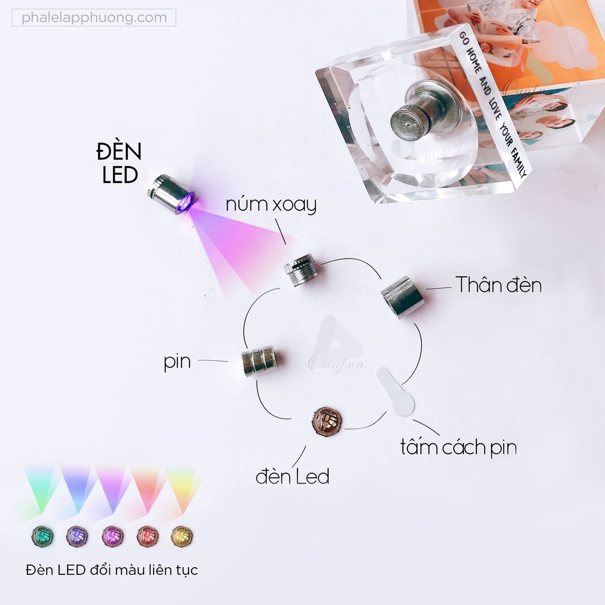 Pha lê lập phương đế đèn