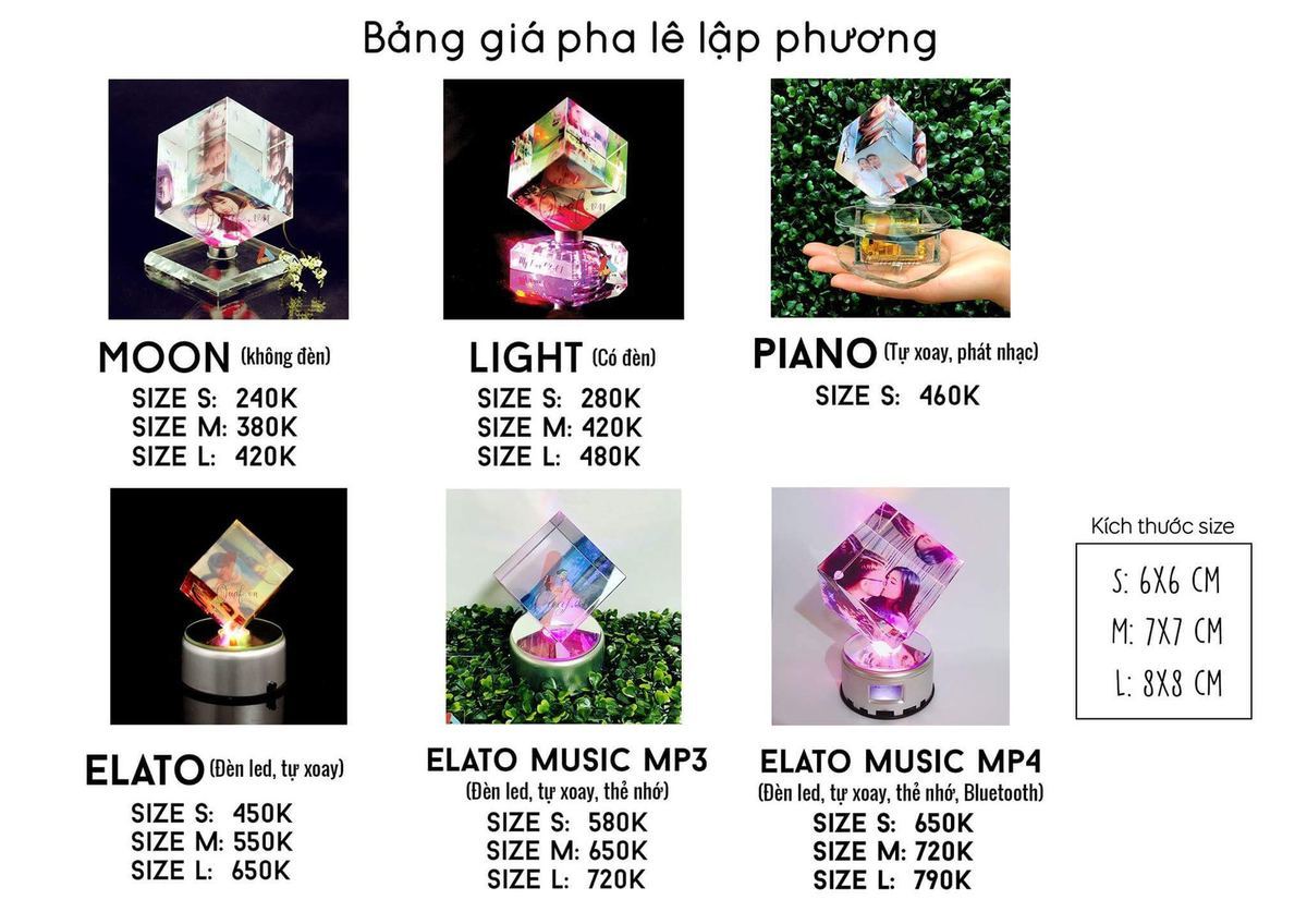Pha lê lập phương đế đèn