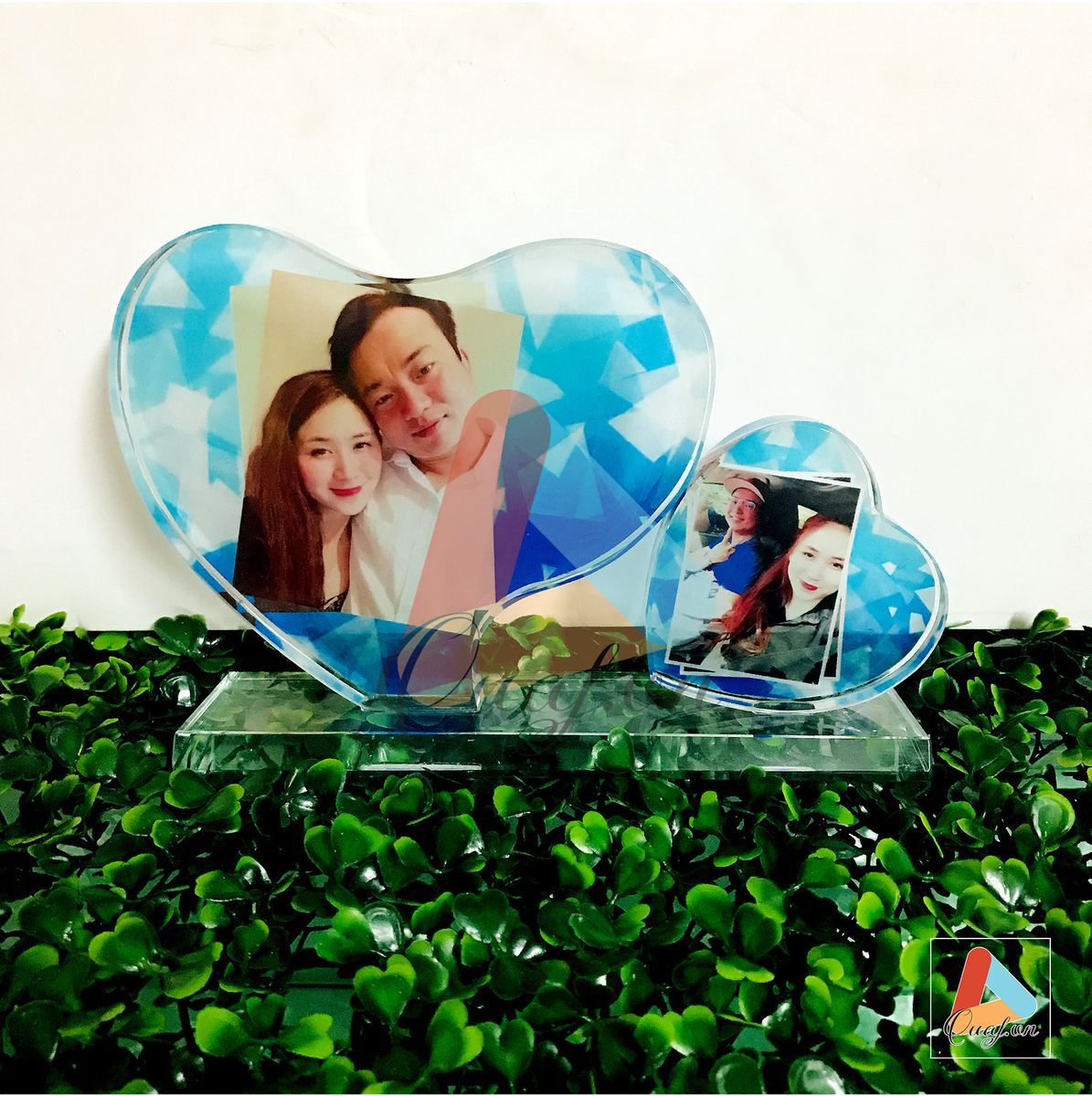 In ảnh lên pha lê trái tim đôi